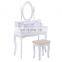 White Vanity Jewelry Makeup Dressing Table Set 4 Drawer Mirror Wood Desk portable makeup table