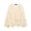 European and American women's clothing V-neck layered decorative shirt long sleeves  Women with loose clothes