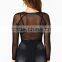 Fancy Ladies Tops Autumn 2015 Long Sleeve Sheer / Transparen Sexy Women t Black Mesh Tops