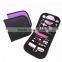 12.5*11.5*2.5 stainless steel/ plastic/ pu/metal sewing kit in zipper pouch
