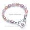 7mm AAA drop shape mixed color with 925 silver heart pendant clasp freshwater pearl bracelet and bangle