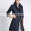 OEM Women Winter Long Sleeve Pure Cotton Belted Long Brown Trench Coat with Stormwear