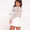HAODUOYI Women White Lace Long Sleeve Deep V Neck Tie Front Playsuit