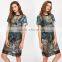 WOMEN sexy short shirt dress, printed and mesh design black dress