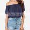2017 wholesale womens custom off shoulder ruffle top solid color