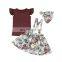 Baby Flutter Sleeve Shirt And Suspender Skirt Headband Kids Boutique Outfit Girls Clothing Sets