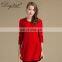 China Women's Red Long-Sleeved Slim Fit Sweater Knitted Casual Style Crew Neck Solid Pattern Winter Season