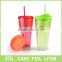 double wall plastic straw water mug with lid