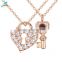 Valentine's day lovers necklace latest design of wholesale high quality heart lock and key pendant crystal necklace