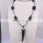 Black Snakeskin Gem stone Necklace, with 3mm Hematite Beads Necklace, Horn Pendant Natural Stone Necklace