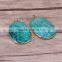 Green Chrysanthemum Stone Pendant, Gold Plated Edged Chrysanthemum Pattern Gem Stone Jewelry Druzy Pendant
