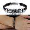 Fashion Mens Jewelry Customrized Logo Stainless Steel Beads Leather Bracelet