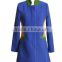 contrast color collar ladies' fashion overcoat with royal blue color