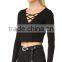 OEM Seriver Women T Shirt Black Soild Color Cotton Jesery V Necklace T Shirt
