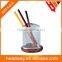 heart shape with wood base iron mesh metal pen holder