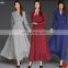 T-D052 Vintage Style Long Sleeve Solid Color Chiffon Women Maxi Dresses