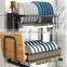 Stainless Steel 2-tier Wall Mounted Folding Dish Drying Rack Punch Freestanding Kitchen Dish Rack