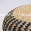 Black white straw rustic poof with metal frame Water Hyacinth Floor cushion Yoga meditation cushion Vietnam Supplier