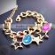 Women Fashion 18K Gold Plated Colorful Crystal And Stars Pendant Bracelet