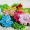 Mini satin rhinestone flower, pearl center chiffon flower, small flowers for baby girls elastic headband