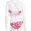 Cherry printed pink flounce top hot korean teen girl bikini with cross back
