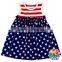 July 4th Party American Flag Wear Dresses For Girls White Red Striped Baby Girl Cotton Dresses Wholesale National Day Kids Dress