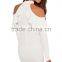Women Frill Cold Shoulder Long Sleeve Mini Short Bodycon Club Dress White