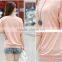 Cotton Breathable Round Neck Batwing Sleeve Shoulder with Mesh Casual Women T-shirt