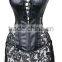 Hot Sale Women's Steampunk Gothic Faux Leather Bustier Corset with Lace Skirt