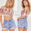 Sexy mesh embroidered floral tops off shoulder ladies blouse