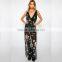 Plunge open leg ladies jumpsuit floral print new design clothing