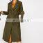 Best Womens Winter Coat Dark Green Wollen Outwear With Belt Tie For Ladies