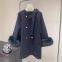 A rich girl's cloak coat with a loose design for autumn and winter, a petite wool woolen coat with a bow on both sides