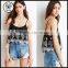 Autumn 2015 Womens Black Embroidered Bohemian Crop Tops