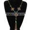 Ethnic gold jewellery square charm pearl drop metal tassel necklace