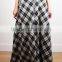 Latest long skirt design 2016 elegant black and white plaid long maxi skirt