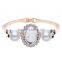 Girls Fashion Alloy Metal Bangle Center Luxury Big Nature Stone Side Black Painted Small Flower Pearl Bangle Bracelets Jewelry