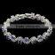 Rellecona unique wave design bracelet inlaid sapphire cubic zircon gold plated wedding jewelry 7''