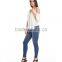 Women Fashion Plain Dyed Cotton Cold Shoulder Peasent Top White Tops White Blouse Short Sleeve