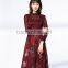 Pleat large sized spring lace splicing printed dress for women