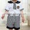 Wholesale England style 3pcs navy uniform for baby boy' clothes set,including shirt,pants and hat