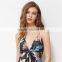 Black Floral ladies jumpsuit, 2017 fashion deep v-neck long romper