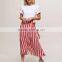 New fashion side tie red and white striped long wrap skirt for girl