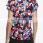 CHEFON Raglan cap flutter sleeve crew neck floral print ladies short sleeve blouses clothes for women