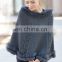 2015 new style Ladies' sexy boat neck sleeveless cloak knitted sweater with fur hem