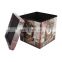 RTS Square printing PVC animal customized pattern folding stool storage ottoman for children