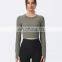 New Ribbed Nude Feeling Beauty Back Long Sleeves Solid Color T-shirt Women Gym Fitness Sportswear Clothing Top