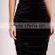 Wholesale Sexy velvet double strap ruche midi evening dress black