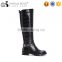 Wholesale flat heel shiny black knee high boots women 2015