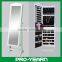 Floor Standing Wooden Furniture Chinese Mirrored Jewelry Cabinet With LED Lights Inside and Wavelike Door Top and Classic Design